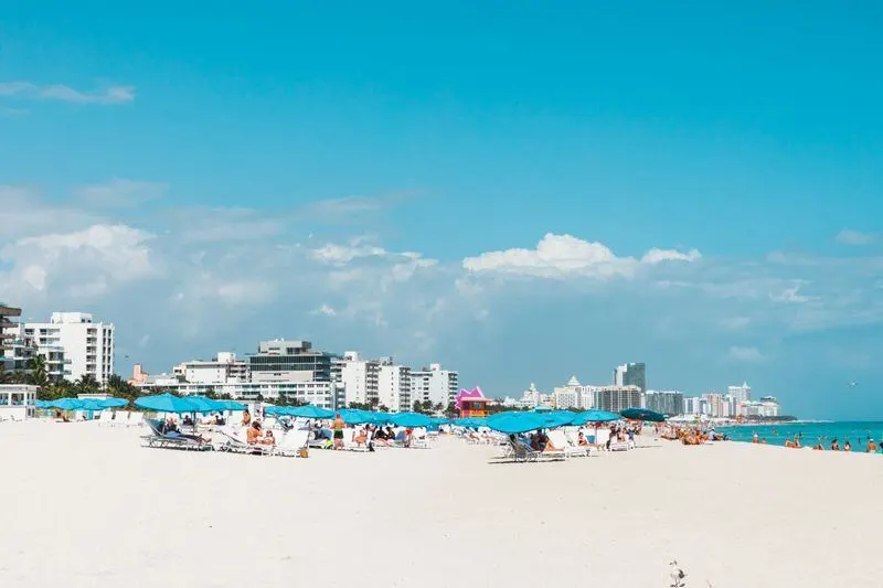 Miami beach and skyline in Florida